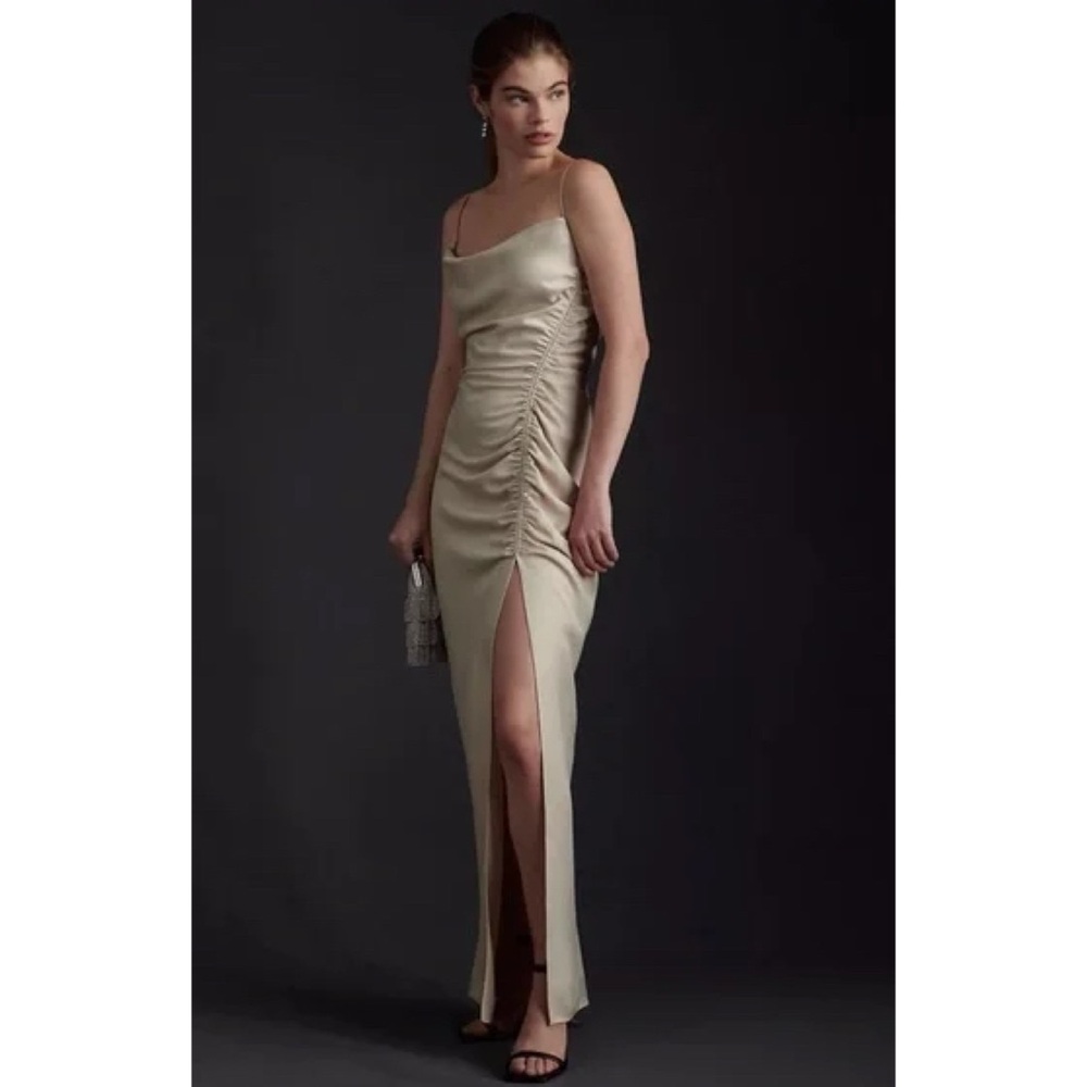 BHLDN Anthropologie Jennings Ruch Side Slit Satin Wedding Formal Champagne